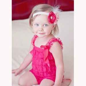 Hot Pink Lace Petti Romper + Headband & Sash